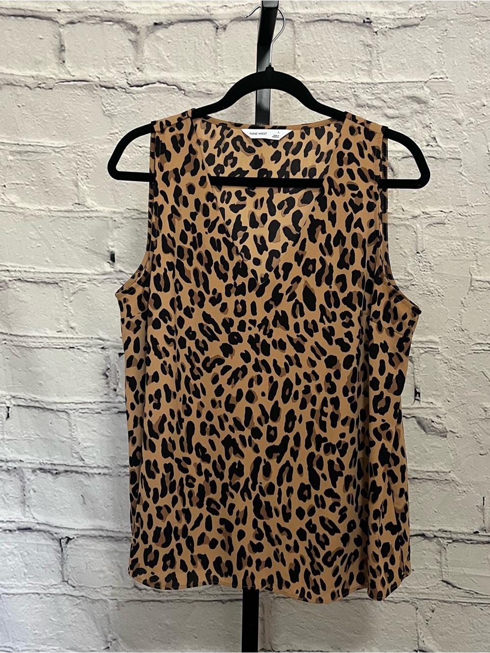 Nine West Tan and Black Leopard Print Sleeveless Top Tanktop Blouse